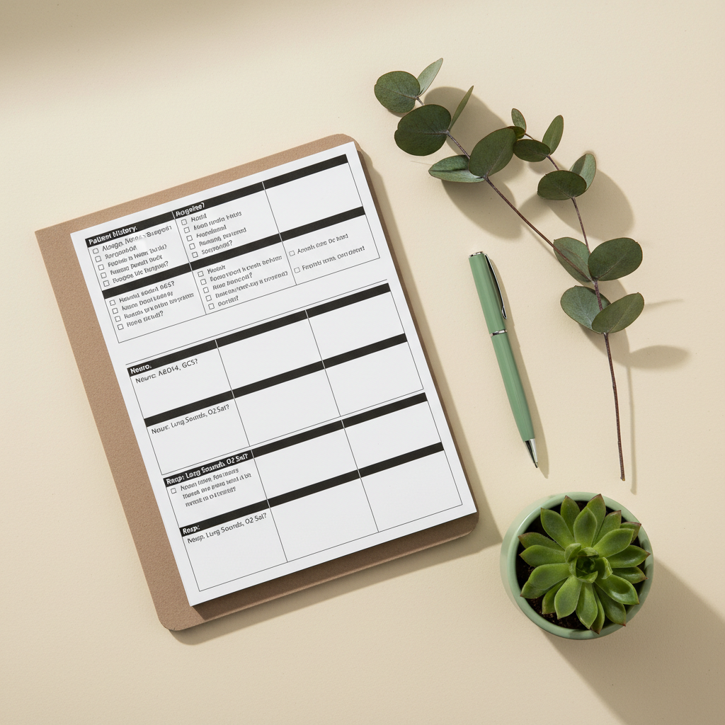 Suicide Assessment Prompt Guide – clinical nursing reference flat lay